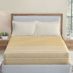 MYTRIDENT Brown & White Ethnic Motifs 144 TC King Bedsheet with 2 Pillow Covers-image-44