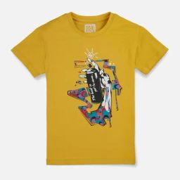 Gini & Jony Boys Yellow Graphic T-Shirt-image-11