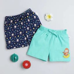 Bumzee Kids Green & Navy Cotton Printed Shorts (Pack of 2)-image-34