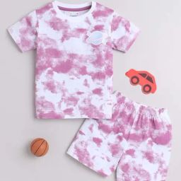 Bumzee Kids White & Mauve Cotton Printed T-Shirt Set-image-50