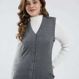 Monte Carlo Grey Blend Wool Solid Cardigan-image-89