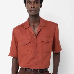 Rare Rabbit Rust Boxy Fit Solid Shirt-image-13