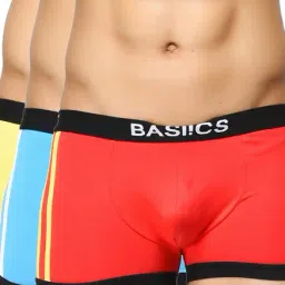 BASIICS by La Intimo Red, Blue & Yellow Striped Trunks (Pack of 3)-12