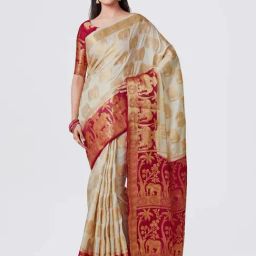 Mimosa Off-White Woven Kanchipuram Saree With Blouse-image-4