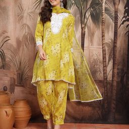 Sangria Floral Print Thread Work Kurta with Salwar & Dupatta image 3