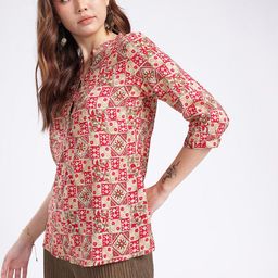 Anouk Rustic Geometric Printed Mandarin Collar Kurti image 2