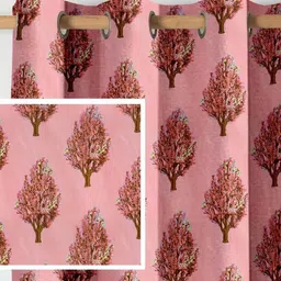 Aura Pink & Yellow 2 Pieces Floral Printed Window Curtain-8