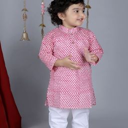 Sangria Boys Geometric Printed Mandarin Collar Pure Cotton Kurta with Pyjamas-picture-45