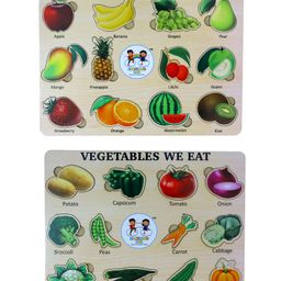 Enjunior Box Wooden Fruits Vegetables Puzzle with Knobs Multicolour - 24 Pieces-1