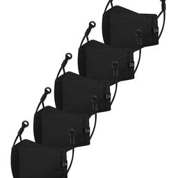 CENWELL Cotton Reusable Washable Breathable Face Mask With Adjustable Earloops Black - Pack of 5-22