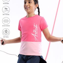 Pine Active Skin Friendly & Breathable Half Sleeves Sportswear T-Shirt Text Print - Pink-image-26