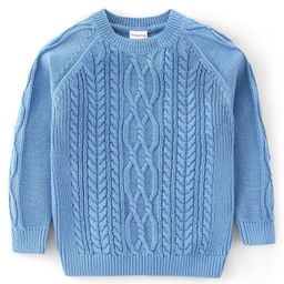 Babyhug 100% Cotton Full Sleeves Pullover Cable Knit Design Sweaters - Light Blue-image-89