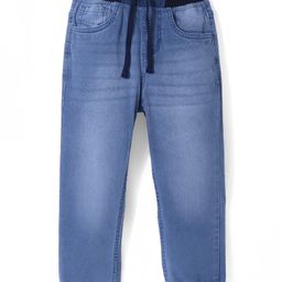 Pine Kids Cotton Elastane Full Length  Washed Denim Jeans with Ribbed Waist - Mid Blue-image-90