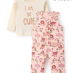 Babyoye Eco Conscious 100% Cotton Wild Animals Printed Dungaree with Full Sleeves Inner Tee - Multicolour-image-11
