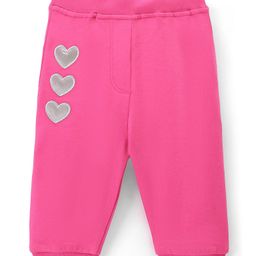 Babyhug Cotton Looper Full Length Lounge Pant Heart Embroidery- Pink-picture-22