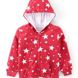 Babyhug 100% Cotton Knit Full Sleeves Hooded Sweatjacket with Zipper & Star Print - Maroon-image-48