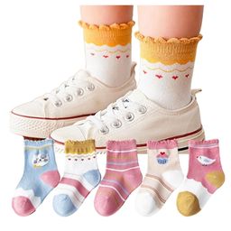 MOMISY Pack of 5 Printed & Striped Socks-Pink White & Blue-image-4