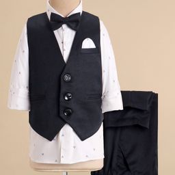 Robo Fry Cotton Woven Full Sleeves Printed Party Suit with Waist Coat & Bow - Blue-picture-29