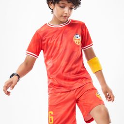 Pine Active Knit Half Sleeves T-Shirt & Shorts Football Set - Red-13
