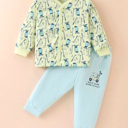 Cucumber Sinker Knit Full Sleeves Night Suit With Golf Clubs Print - Pista Green-image-89