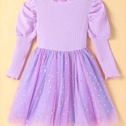 Kookie Kids Full Puffed Sleeves Party Frock With Star Foil Print - Lilac-image-85