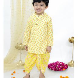 KID1 Cotton Full Sleeves Chevron & Floral Printed Kurta With Dhoti Set - Yellow-image-52