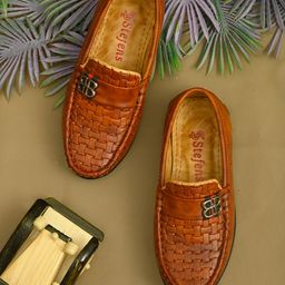 Stefens Synthetic Self Design Loafers - Tan-image-24