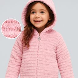 Babyhug Woven Full Sleeves Hooded Fur Winter Jacket with Solid Colour - Pink-image-109