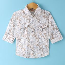 Rikidoos Full Sleeves Abstract Printed Shirt - Khaki & White-image-46