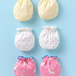 Ben Benny Interlock Knit Mittens Set with Unicorn & Hearts Print Pack of 3 - Yellow Cream & White-16