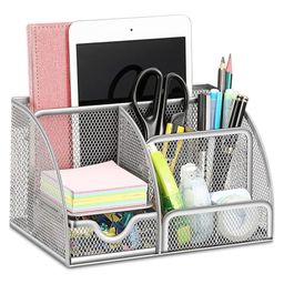 Bunie Metal Desk Organizer with 7 Compartments for Home Office - Silver-0