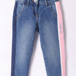 UCB Cotton Woven Full Length Washed Jeans with Patch & Text Embroidery - Navy Blue-image-79
