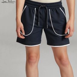 Arias Cotton Knit Solid Shorts with Piping Detailing - Black-image-37
