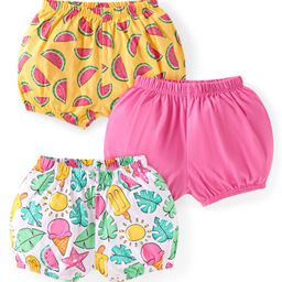 Babyhug 100% Cotton Knit Bloomers with Tropical Theme Print Pack of 3 - Yellow Pink & White-image-48