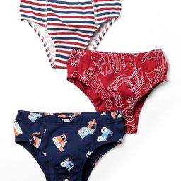 Honeyhap 100% Premium Briefs With Bio Finish Stripes & Construction Vehicle Print Pack Of 3 - Savy Red Bright White & Navy Peony-image-16