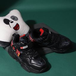 TRUFFLE COLLECTION Colour Blocked & Typography Designed With Velcro Closure Shoes - Black-image-55
