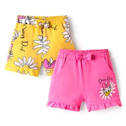 Babyhug Disney Terry Knit Knee Length Shorts With Minnie Mouse Family Graphics & Frill Detailing Pack of 2 - Pink & Yellow-picture-2