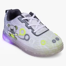 Superminis Teddy Bear Designed & Striped Lace Up LED Sneakers - Green-image-9