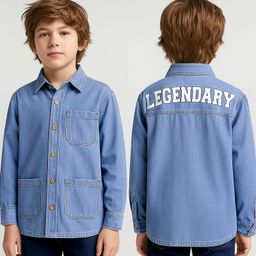Arias 100% Cotton Woven Full Sleeves Denim Shirt With Legendary Print - Light Blue-image-50