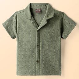Little Kangaroos Cotton Woven Half Sleeves Solid Color Textured Shirt - Olive Green-image-42