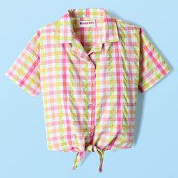 Kookie Kids Half Sleeves Crushed Checks Shirt Style Top With Knot - Multicolor-picture-28
