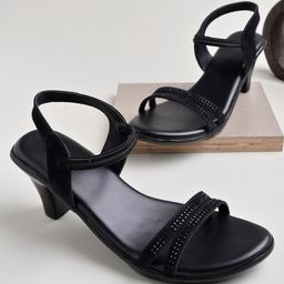 Shoetopia Stones Embellished Heel Sandals - Black-image-67