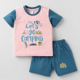 Tango Single Jersey Half Sleeves T-Shirt & Shorts Set With Text Print - Pink-image-84