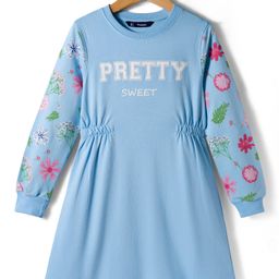 Pine Kids Cotton Knit Full Sleeves Frock With Floral Print - Light Blue-picture-31