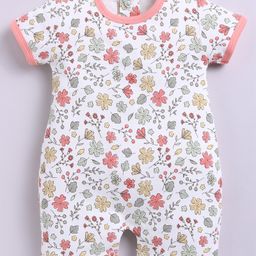 BABY GO Cotton Knit Half Sleeves Floral Printed Romper - Peach-image-15