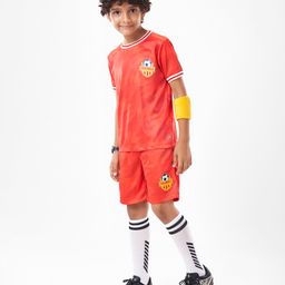 Pine Active Knit Half Sleeves T-Shirt & Shorts Football Set - Red image 3