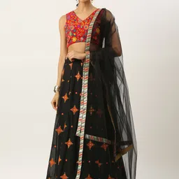 Ethnovog Embroidered Cotton Semi-Stitched Lehenga & Unstitched Blouse With Dupatta-picture-23