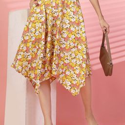 Oomph! Floral Printed A-Line Midi Skirt-image-61