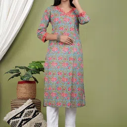 Indiwest Floral Printed V-Neck Straight Kurta-27