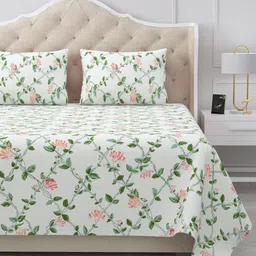 BELLA CASA Off White & Green Ethnic Motifs 180 TC King Bedsheet with 2 Pillow Covers-picture-24